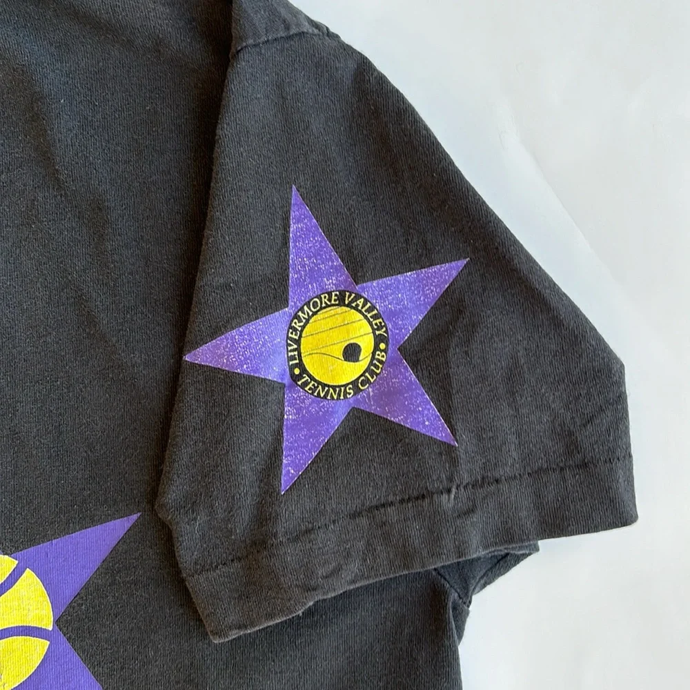 Vintage 1980 Single Stitch Tennis Livermore Black TShirt Fruit Of The Loom Large